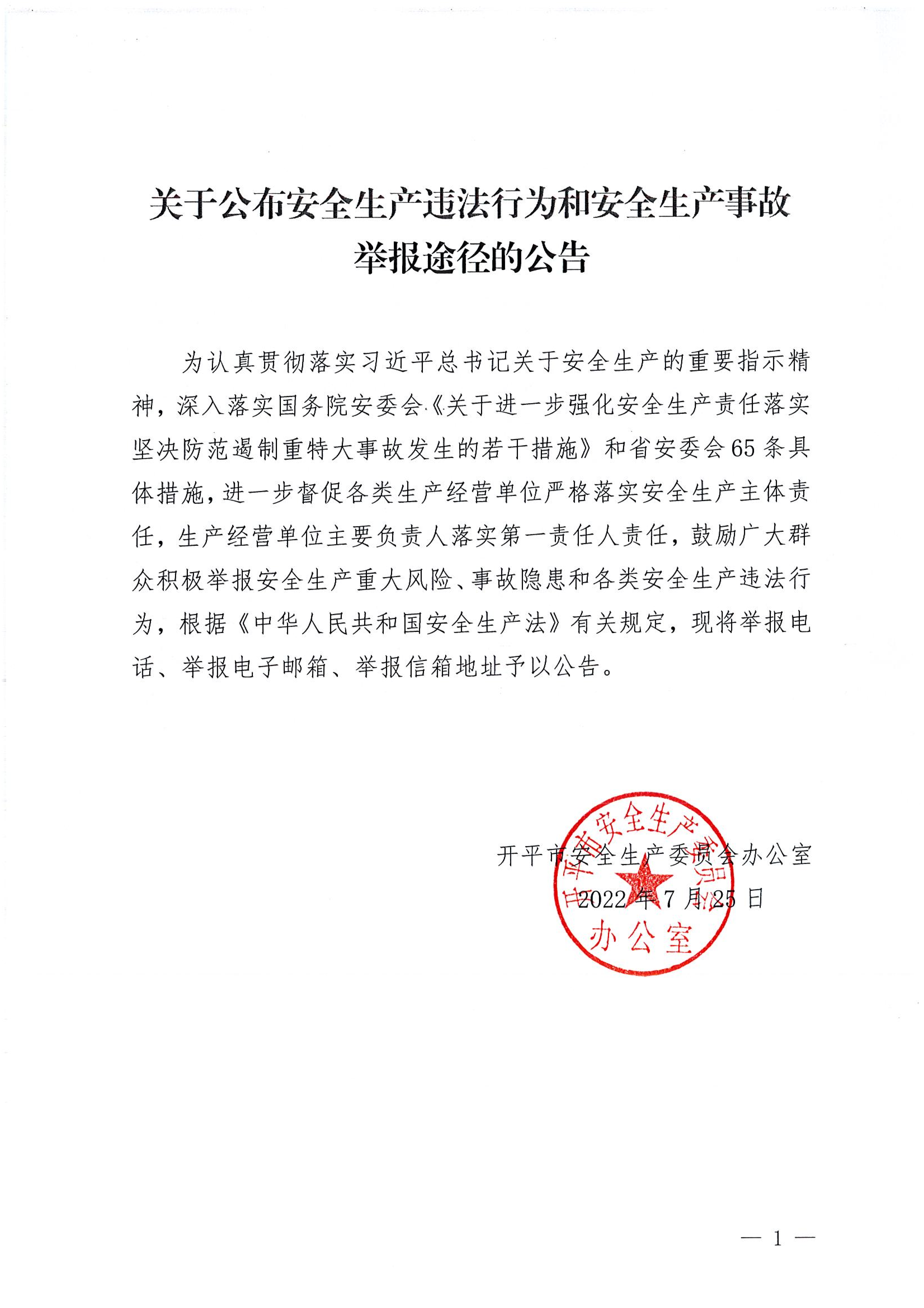 关于公布安全生产违法行为和安全生产事故举报途径的公告_00.png